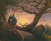 Caspar David Friedrich Zwei Manner in Betrachtung des Mondes oil painting on canvas